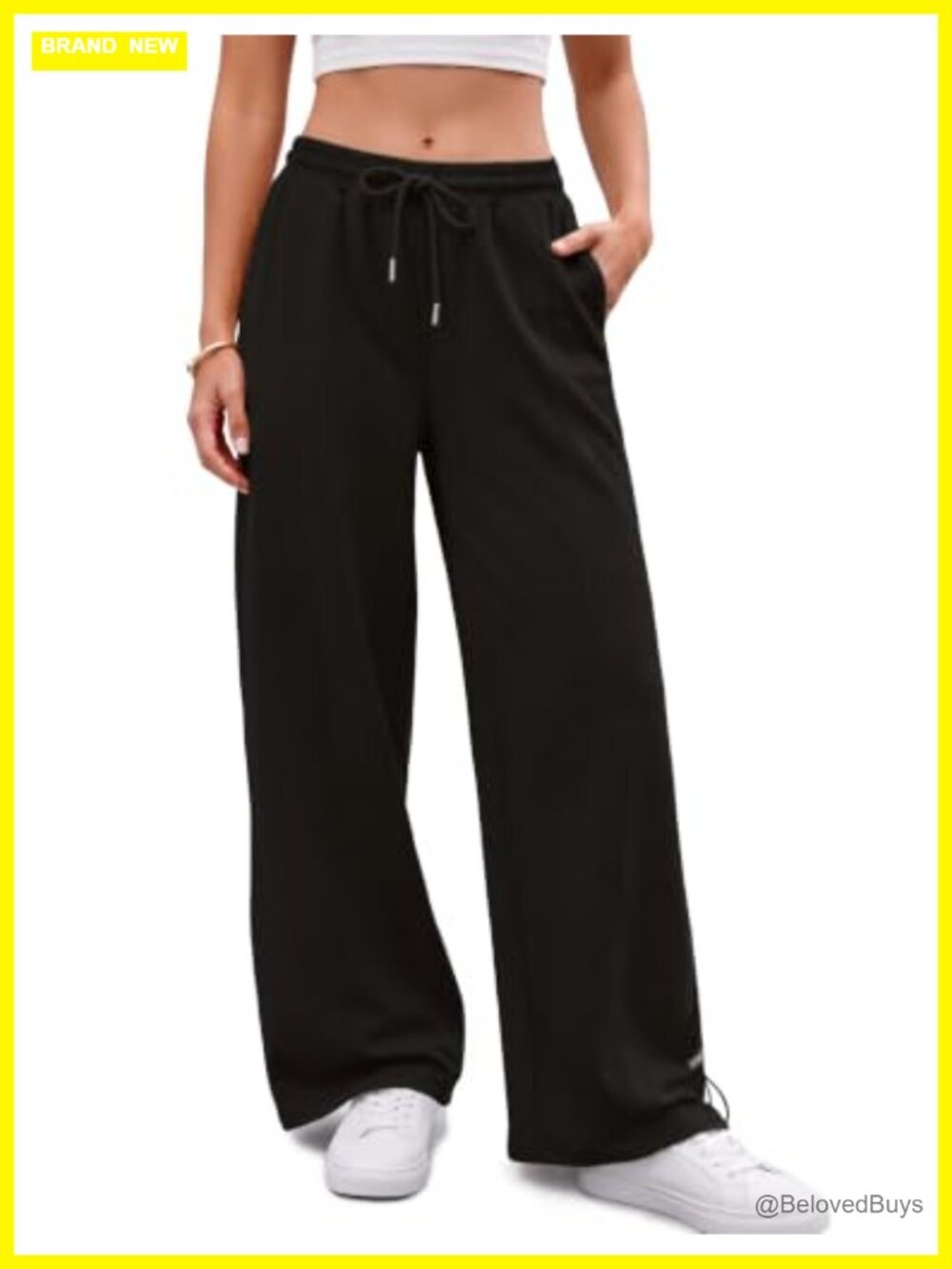Womens Wide Leg Sweatpants Elastic Waist Pockets Adjustable Hem